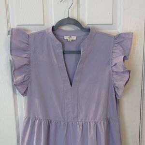 Entro Light Lavender Ruffle Sleeve V-Neck Dress
